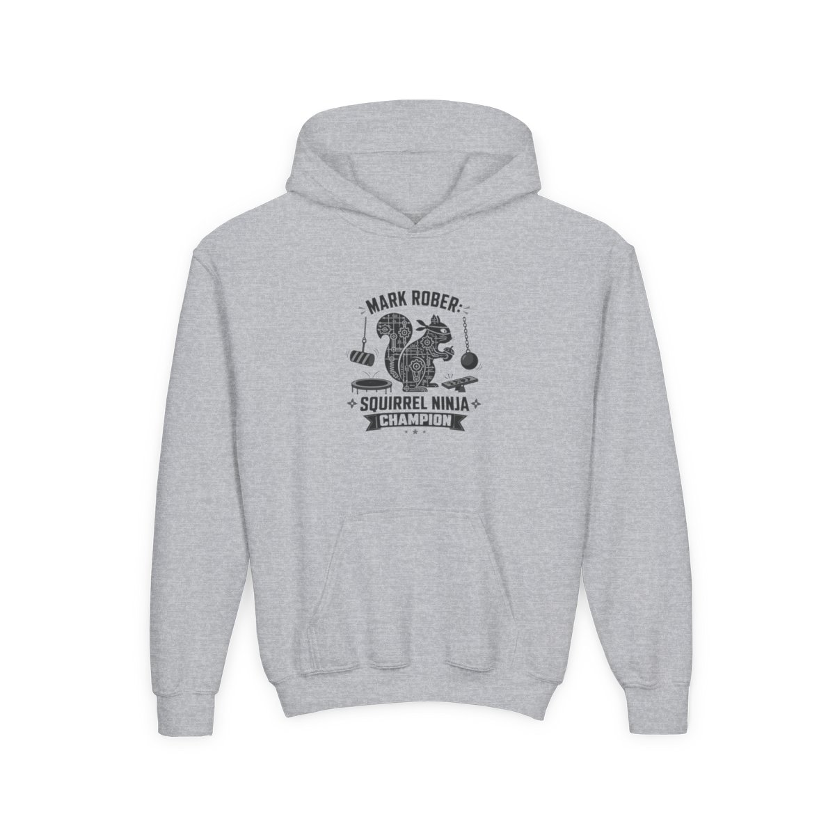 Mark Rober "Squirrel Ninja Course." Kids Hoodie - alternate angle 2, merchandise